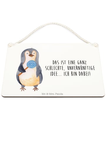 Mr. & Mrs. Panda Holzschild Pinguin Lolli mit Spruch in Weiß