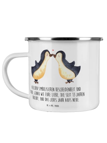 Mr. & Mrs. Panda Camping Emaille Tasse 13. Hochzeitstag Veilchen... in Transparent
