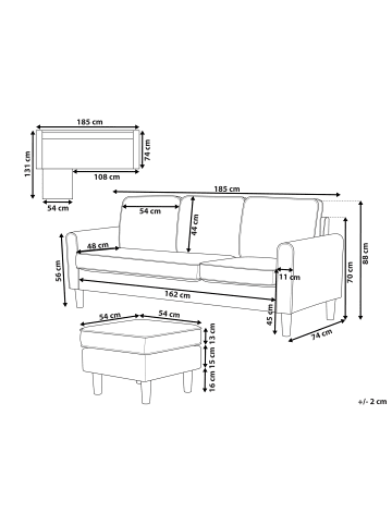 Beliani 2-tlg 3-Sitzer Sofa AVESTA in Braun