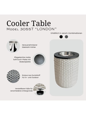 COOTAB Cooler Table Beistelltisch mit Edelstahl-Kühler London 50 cm in Anthrazit/Schwarz