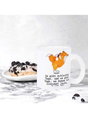 Mr. & Mrs. Panda Teetasse Glas Fuchs Eiskunstläufer mit Spruch in Transparent