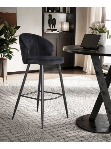 KADIMA DESIGN 2er Set Barhocker Samt Hocker mit Lehne, Küchenhocker in Schwarz