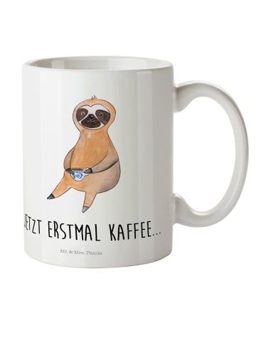 Mr. & Mrs. Panda Plastikbecher Faultier Kaffee mit Spruch in Weiß