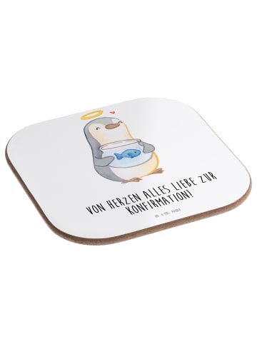 Mr. & Mrs. Panda Tisch-Untersetzer Pinguin Fisch mit Spruch in Weiß