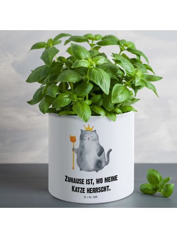 Mr. & Mrs. Panda Übertopf Katze König mit Spruch in Weiß