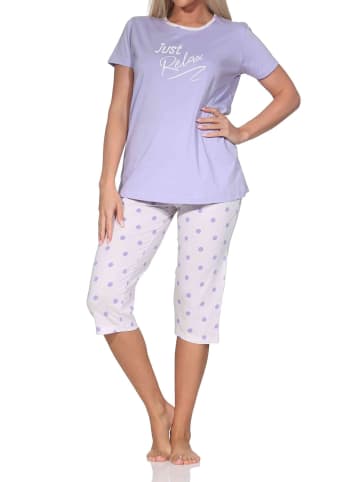 NORMANN Schlafanzug Capri Shorty Pyjama kurzarm Tupfen Punkte in lila
