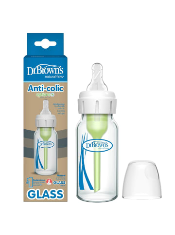 Dr Brown's Anti-Colic Glas Babyflasche schmal 120 ml Trinksauger Stufe 1