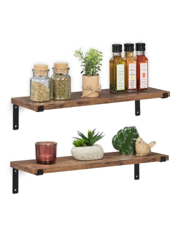 relaxdays 2 x Wandregal in Braun/ Schwarz - (B)48 x (H)9,5 x (T)15,5 cm