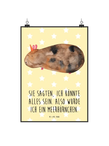 Mr. & Mrs. Panda Poster Einhorn Meerschweinchen mit Spruch in Gelb Pastell