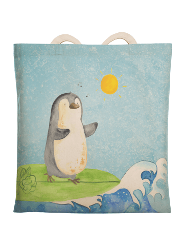 Mr. & Mrs. Panda Einkaufstasche Pinguin Surfer ohne Spruch in Eisblau
