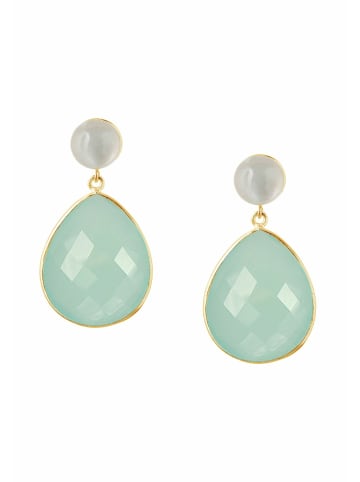 Gemshine Ohrringe Mondstein - Chalcedon Tropfen in gold coloured