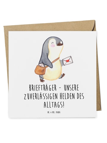 Mr. & Mrs. Panda Einladungskarte Briefträger Helden mit Spruch in Weiß