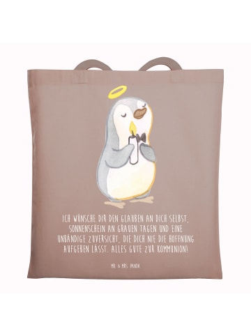 Mr. & Mrs. Panda Tragetasche Pinguin Kommunion mit Spruch in Braun Pastell