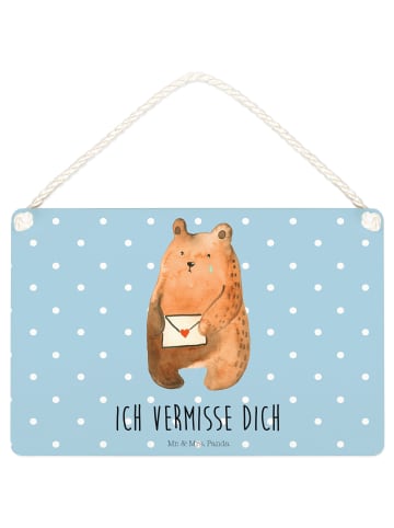 Mr. & Mrs. Panda Wandbild Holz Bär Vermissen mit Spruch in Blau Pastell