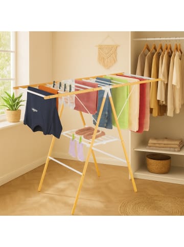 relaxdays Wäscheständer in Natur/ Weiß - (B)148 x (H)100 x (T)56 cm