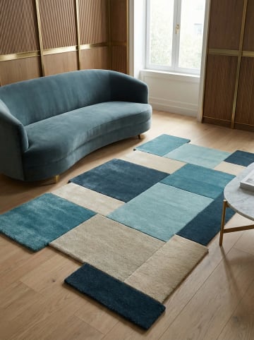 KADIMA DESIGN Wollteppich handgetuftet, geometrisch, rutschfest, Teppich Wolle in Türkis