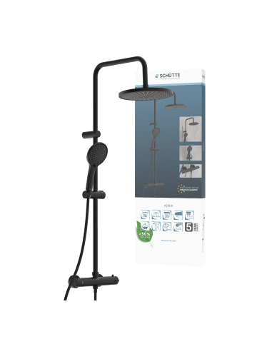 Franz Joseph Schütte ADRIA Überkopfbrause-Set, Schwarz matt, mit Thermostatarmatur