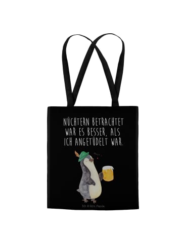 Mr. & Mrs. Panda Tragetasche Pinguin Bier mit Spruch in Schwarz