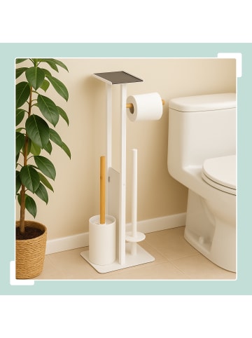 relaxdays WC Garnitur in Schwarz/ Natur - (B)21 x (H)65 x (T)18 cm