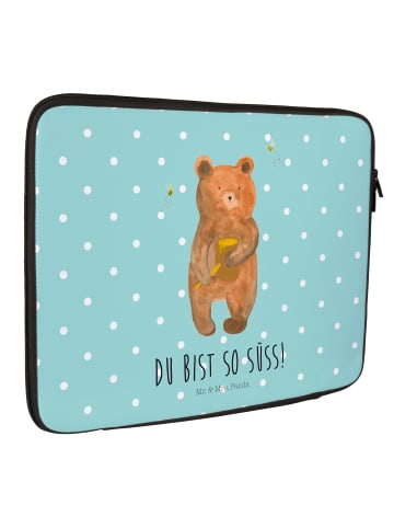 Mr. & Mrs. Panda Laptop Tasche Bär Honig mit Spruch in Türkis Pastell