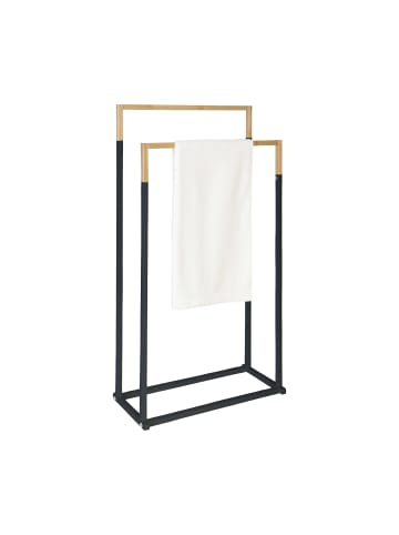 relaxdays Handtuchständer in Schwarz/ Natur - (B)45 x (H)84,5 x (T)21 cm