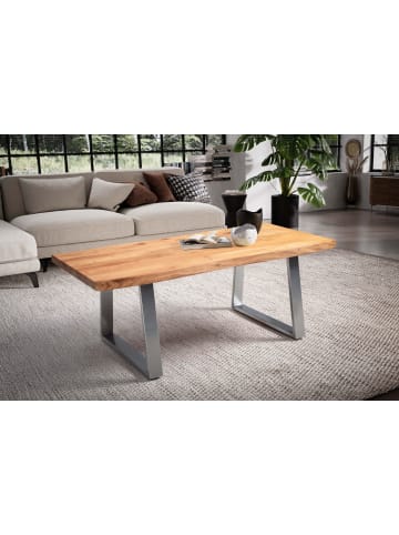 KADIMA DESIGN Couchtisch 120x60x46 Akazie Massivholz/Metall Baumkante, Design in Akazie-Silber