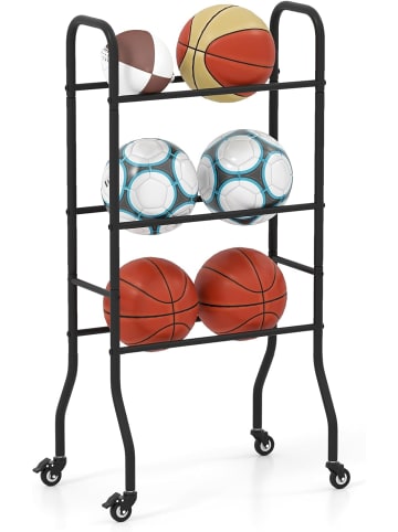 COSTWAY 3-stufig Ball Organizer mit Rollen in Schwarz