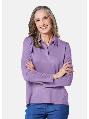GOLDNER Langarm Poloshirt mit Schmuckband an Knopfleiste in flieder