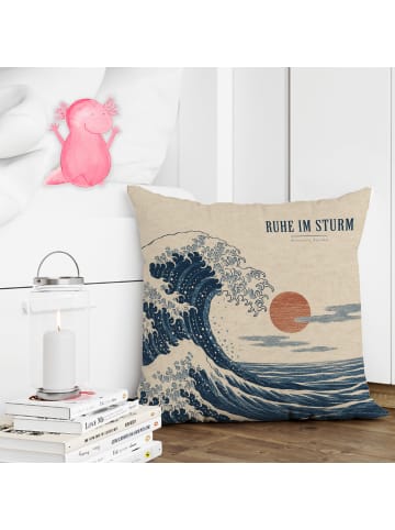 Mr. & Mrs. Panda Kopfkissen Welle indigoblau Design mit Spruch in Weiß