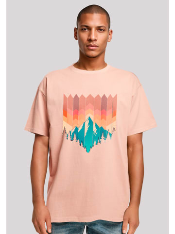 F4NT4STIC Heavy Oversize T-Shirt Berg Sonnenuntergang Geometrisch in amber