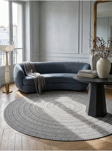 KADIMA DESIGN Rundteppich Orientalisch flachgewebt pflegeleicht Wohnzimmer Flur in Anthrazit