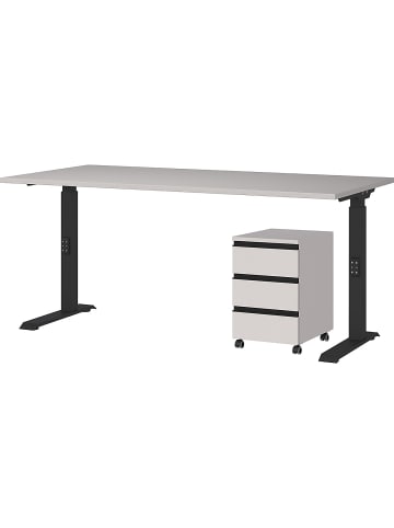 KADIMA DESIGN Büro-Set, Schreibtisch & Rollcontainer, Einstellbar 68-91 cm in Greige-Schwarz