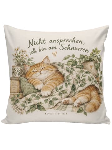 Kissen Katze Gemütlich Design mit Spruch in Weiß