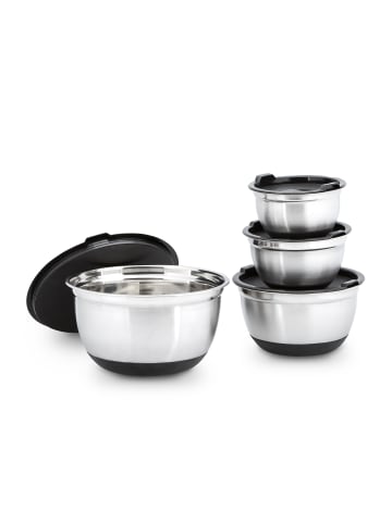 relaxdays 4er Schüssel Set in Schwarz/Silber - Ø15,5 - 25,5 cm