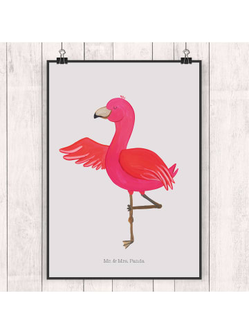Mr. & Mrs. Panda Poster Flamingo Yoga ohne Spruch in Grau Pastell