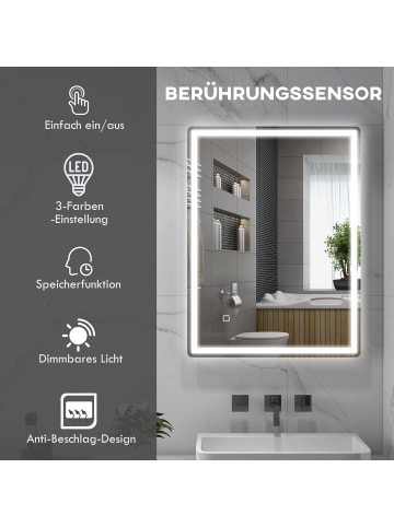 HOMCOM Badezimmerspiegel-80L x 60B x 4H cm-Silber