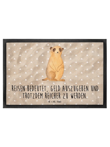 Mr. & Mrs. Panda Eingangsteppich Erdmännchen mit Spruch in Sandig