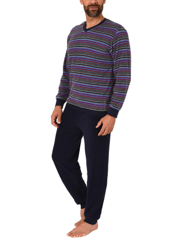 NORMANN Frottee Schlafanzug Pyjama Bündchen Streifen - 49670 in marine