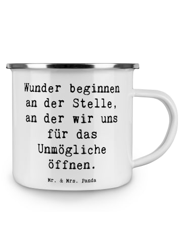 Mr. & Mrs. Panda Emaillebecher Spruch Wunder beginnen mit Spruch in Weiß