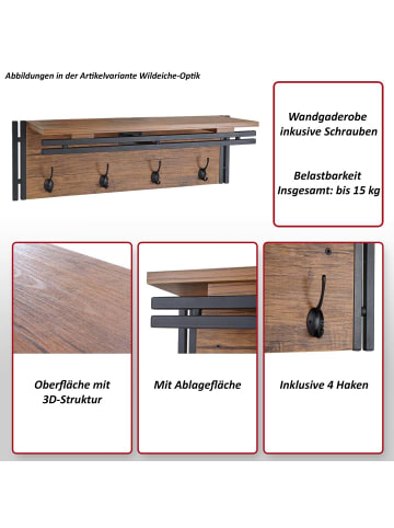 MCW Wandgarderobe A27 mit 4 Haken, Dunkelbraun