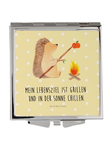 Mr. & Mrs. Panda Kosmetikspiegel Igel Grillen mit Spruch in Gelb Pastell