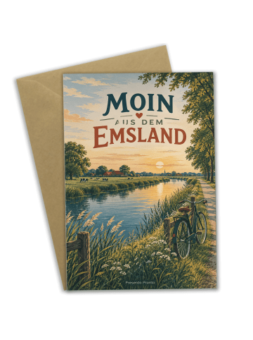 Glückwunschkarte Landschaft nostalgisch Design ... in Weiß