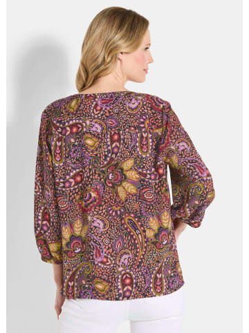 GOLDNER Kurzgröße:  Blusenshirt Moderne Viskosetunika, Allover-Print in orange / schwarz / gemustert