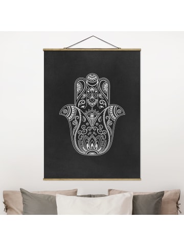 WALLART Stoffbild - Mandala Hamsa Hand Lotus Set auf Schwarz in Schwarz