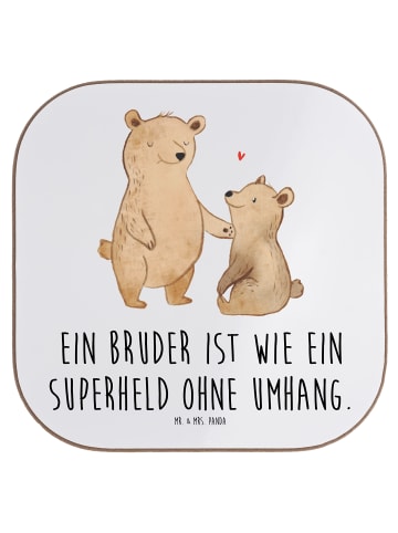 Mr. & Mrs. Panda Glas-Untersetzer Bruder Superheld mit Spruch in Weiß