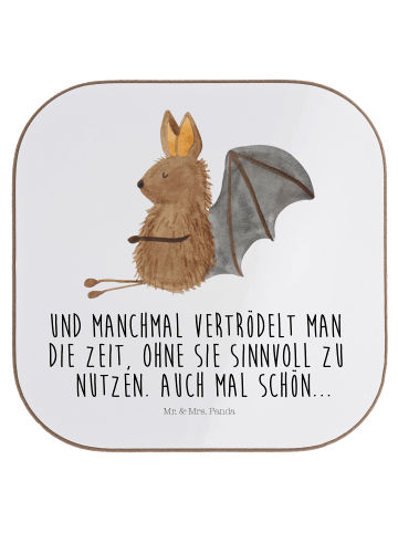 Mr. & Mrs. Panda Holzuntersetzer Fledermaus Sitzen mit Spruch in Weiß