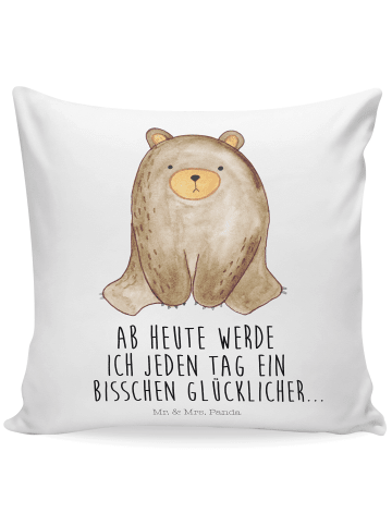 Mr. & Mrs. Panda Sofa Kissen Bär sitzend mit Spruch in Weiß