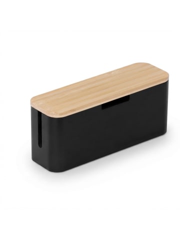 relaxdays Kabelbox in Natur/ Schwarz - (B)34 x (H)14,5 x (T)11 cm