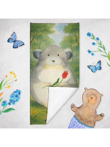 Mr. & Mrs. Panda Badetuch Chinchilla Blume Design ohne Spruch in Weiß