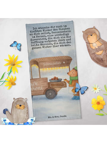 Mr. & Mrs. Panda Strandtuch Igel Maronen Design mit Spruch in Weiß